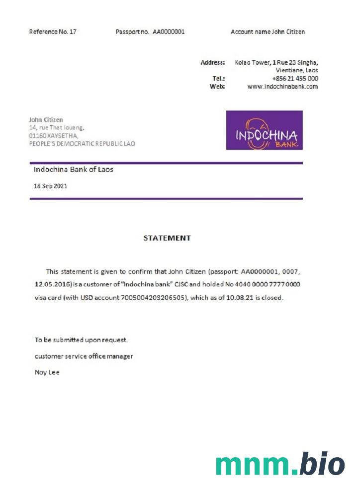 Przykład zamknięcia Banku w Laosie Indochinach w formatach Word i PDF